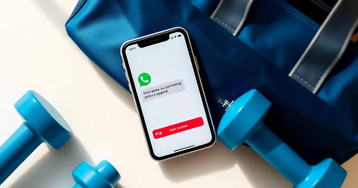 Celular mostrando cobrança de mensalidade pelo WhatsApp com botão PIX