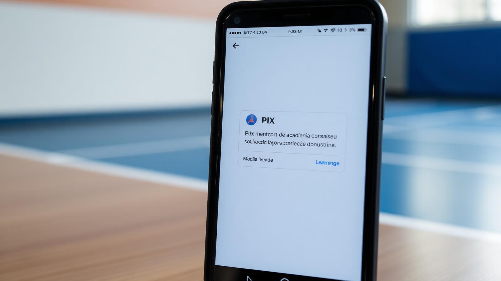 Celular mostrando notificação de cobrança PIX de academia